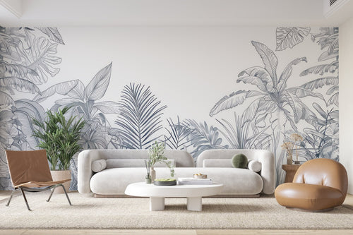 Papier Peint Tropical Noir et Blanc - Feuilles de Palmier