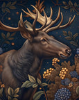 Papier Peint Animaux - Cerf sur Fond Floral Bleu Nuit