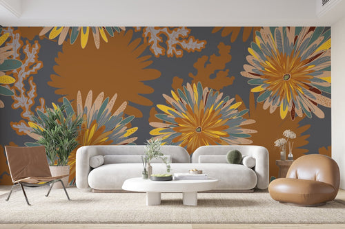 Papier Peint Floral - Chrysanthèmes Graphiques Automnaux