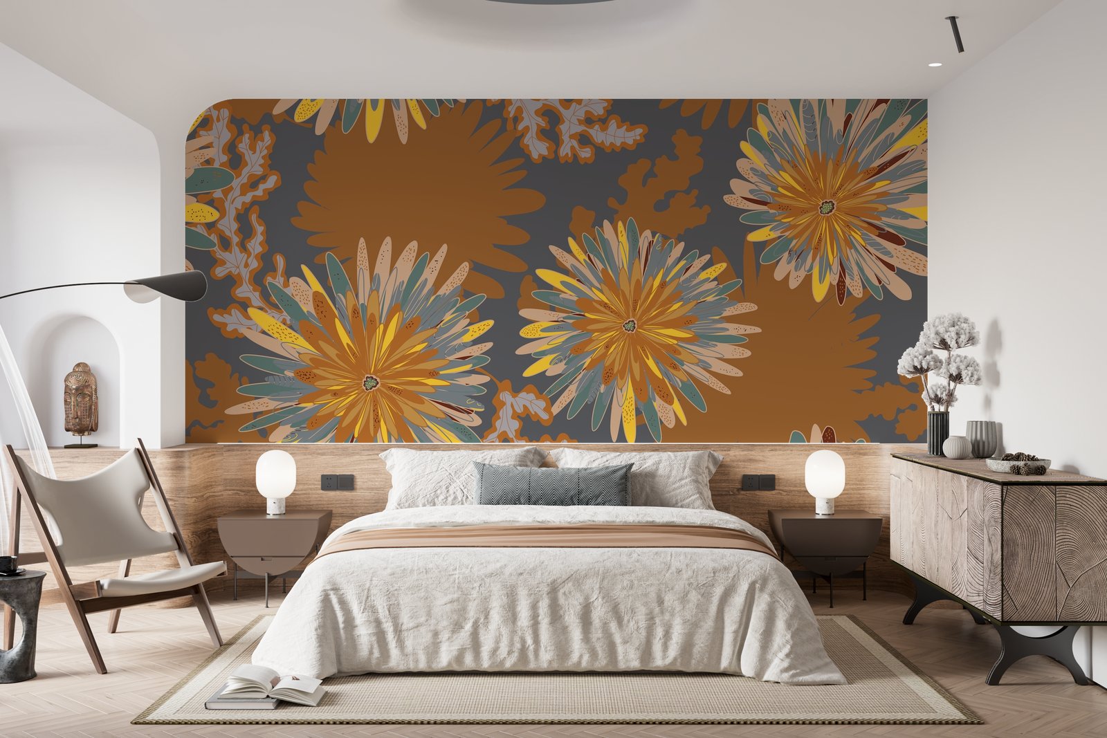 Papier Peint Floral - Chrysanthèmes Graphiques Automnaux