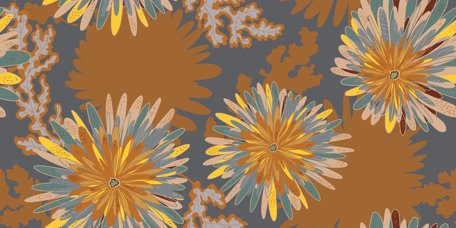 Papier Peint Floral - Chrysanthèmes Graphiques Automnaux