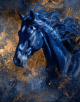 Papier Peint Animaux - Cheval Doré et Bleu Abstrait