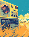 Papier Peint Rétro - Radio Cassette Jaune