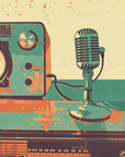 Papier Peint Rétro - Radio et Microphone Beige