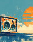 Papier Peint Rétro - Radio Cassette Coucher de Soleil
