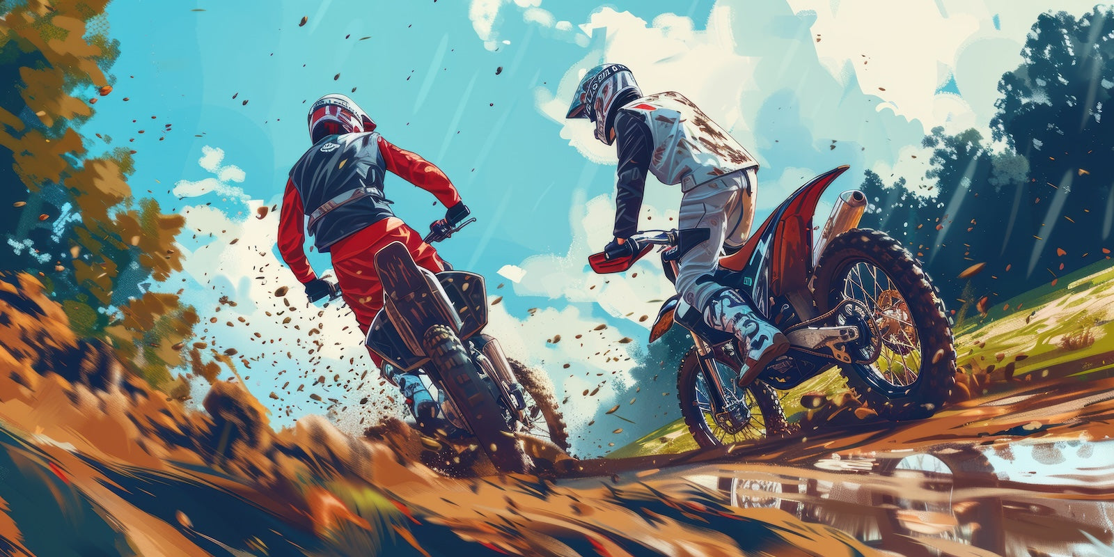 Papier Peint Moto - Duo Cross dans la Boue