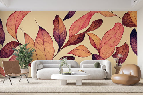 Papier Peint Floral - Feuilles Colorées