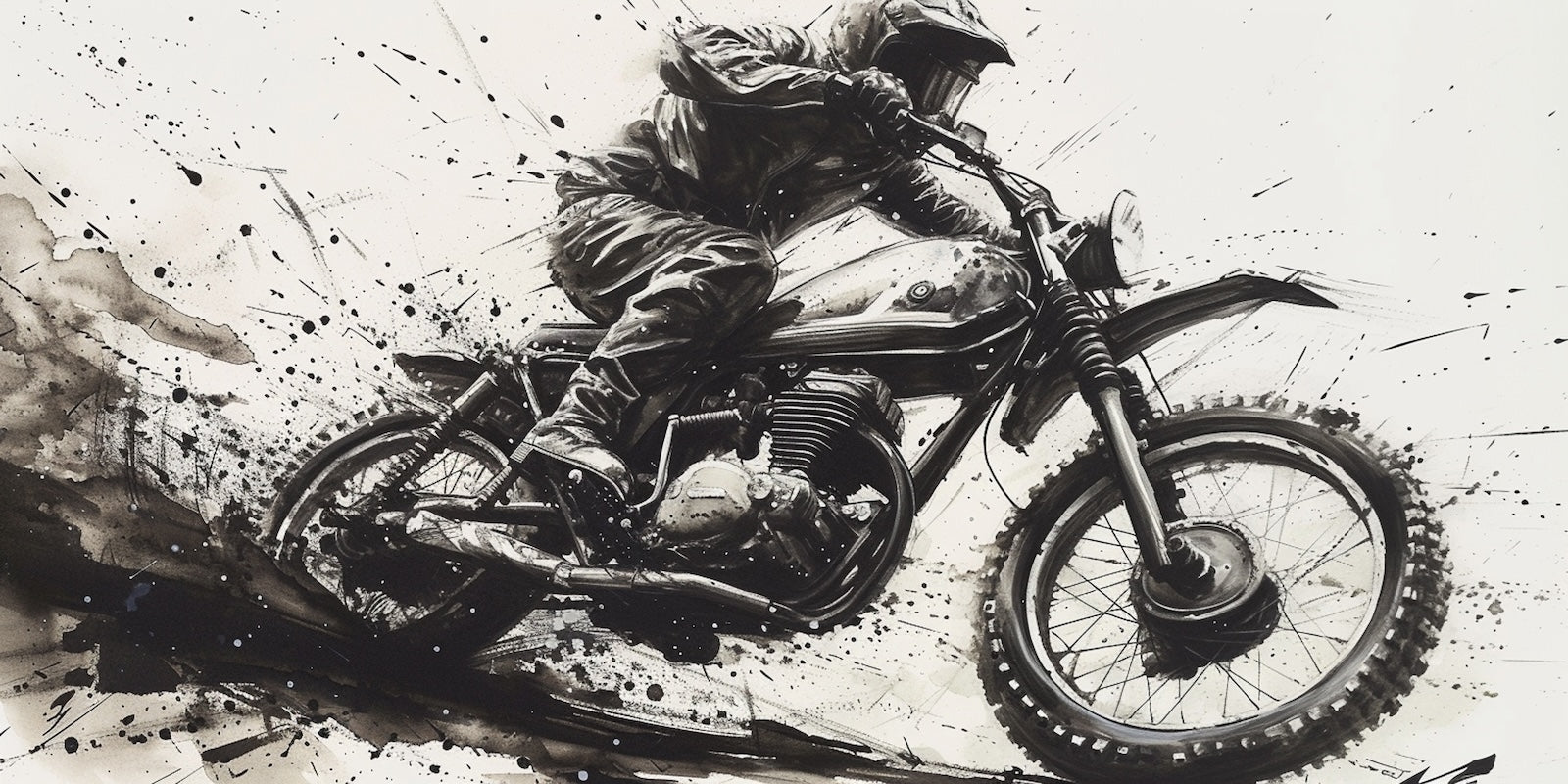 Papier Peint Moto Noir et Blanc - Pilote dans la Poussière