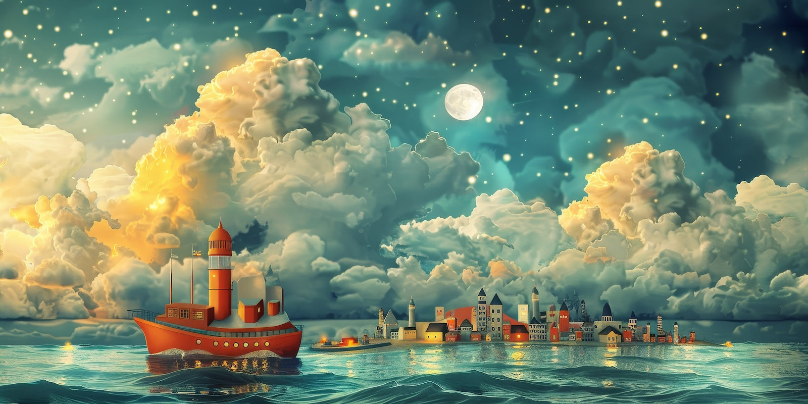Papier Peint Paysage - Navire au Coucher de Soleil
