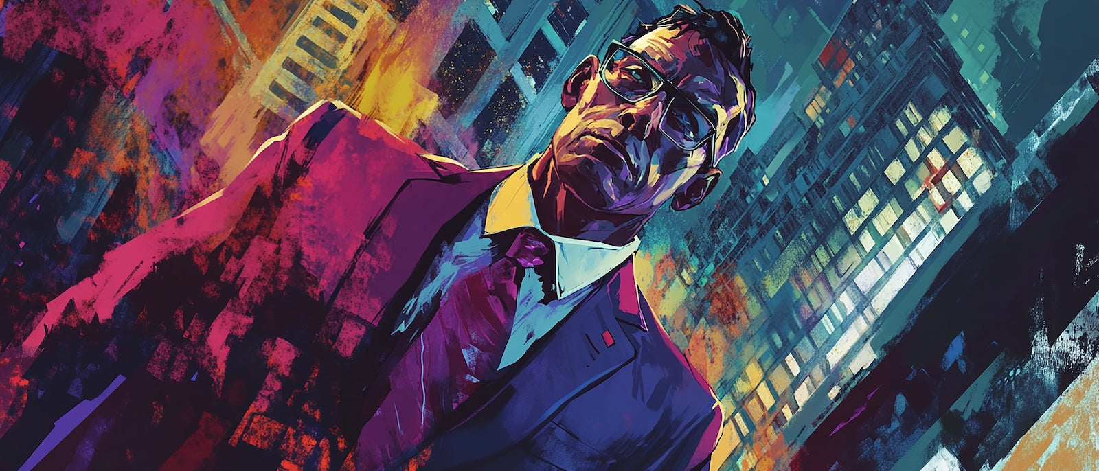 Papier Peint Pop Art - Silhouette Urbaine Colorée