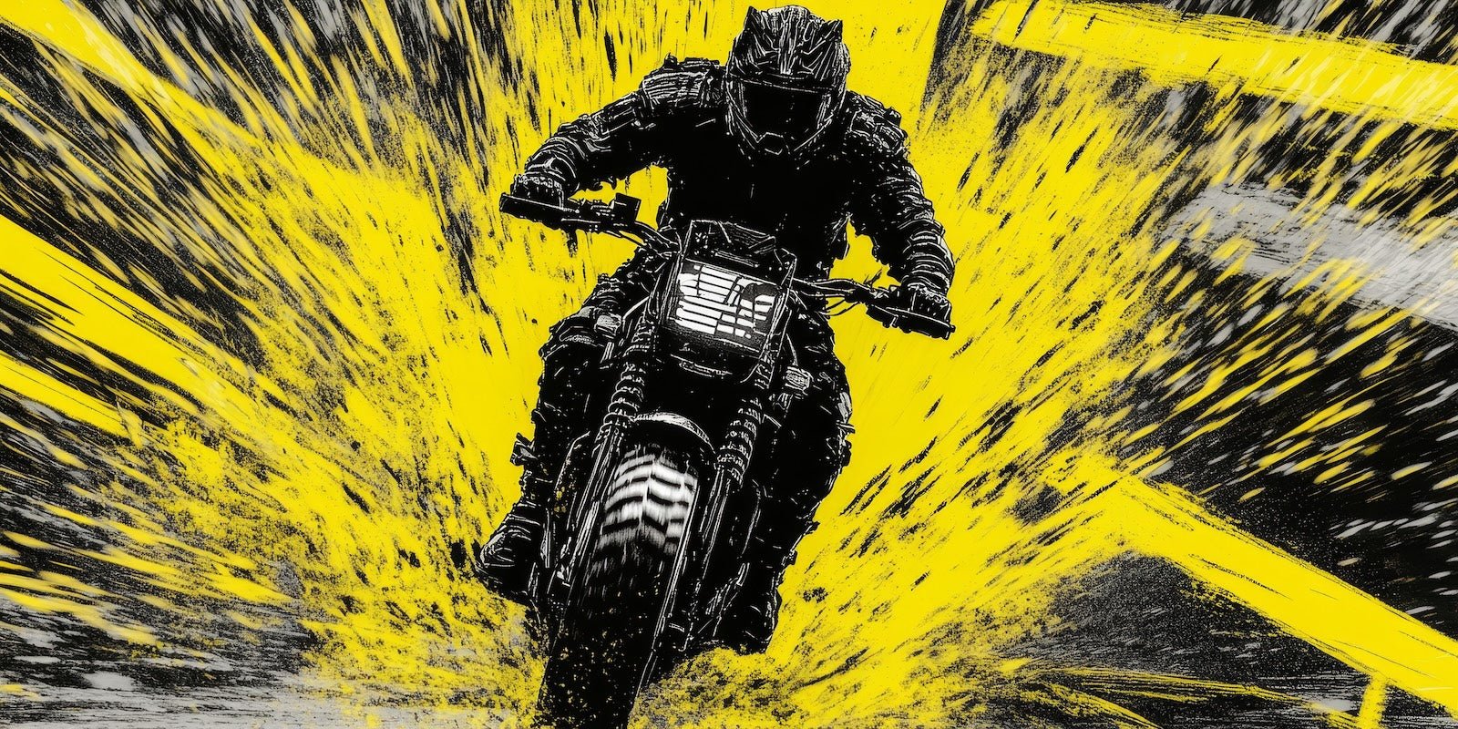 Papier Peint Moto - Cross Éclaboussures Jaunes Nocturnes