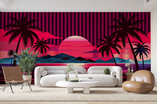 Papier Peint Paysage - Coucher Rouge Vif