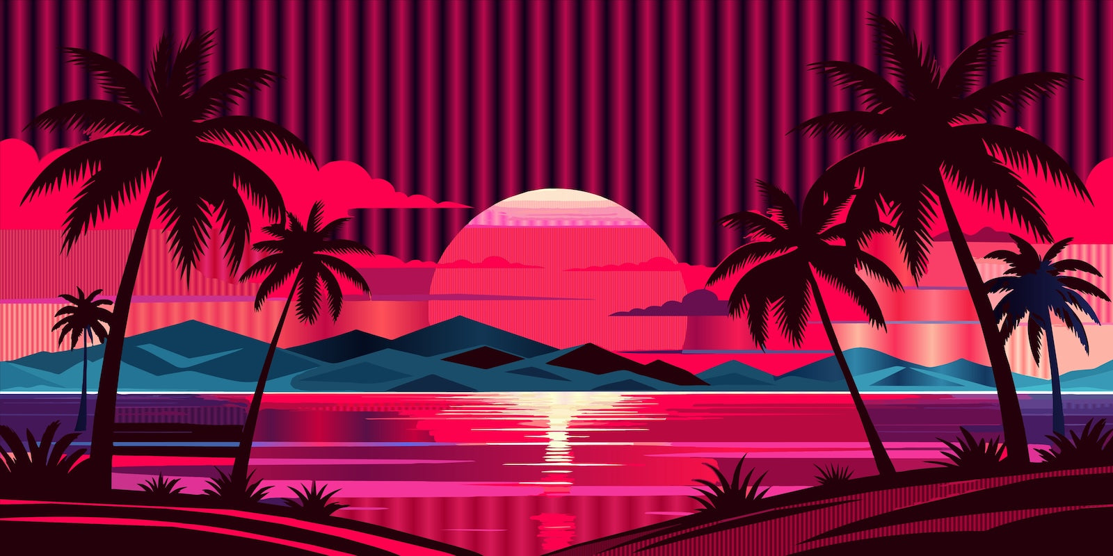 Papier Peint Paysage - Coucher Rouge Vif