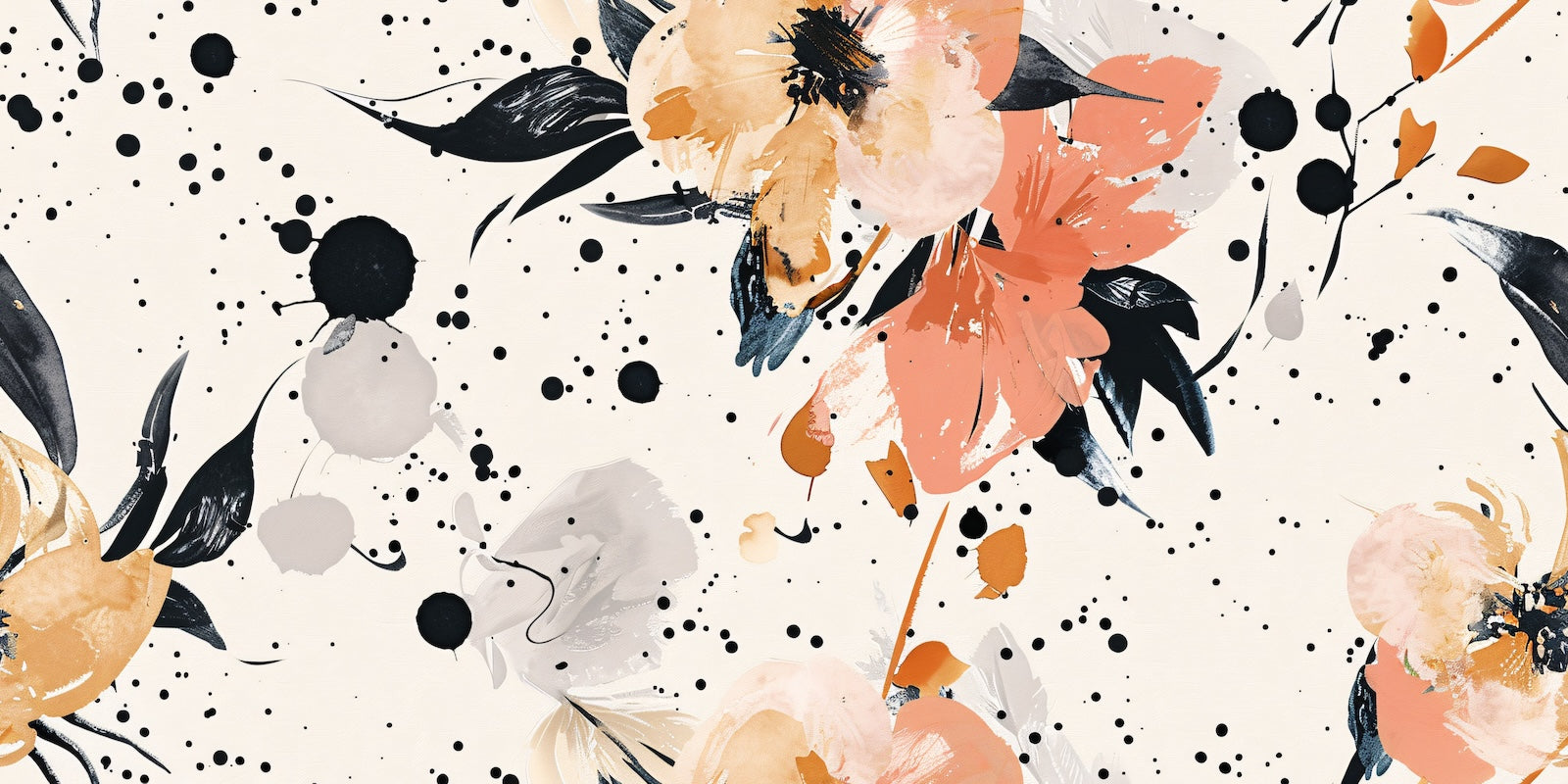 Papier Peint Floral - Éclaboussures Pêche Abstraites