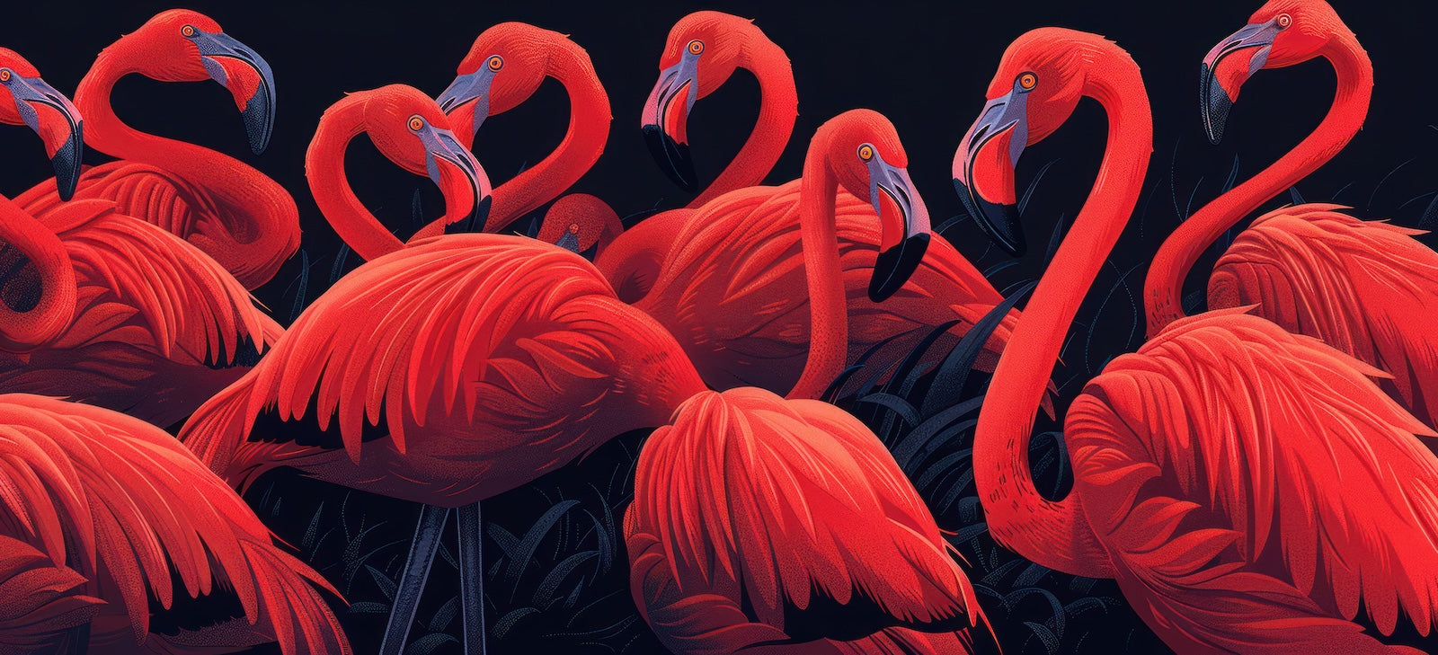 Papier Peint Animaux - Flamant Rouge Sombre