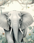 Papier Peint Animaux - Éléphant sur Fond Floral Turquoise