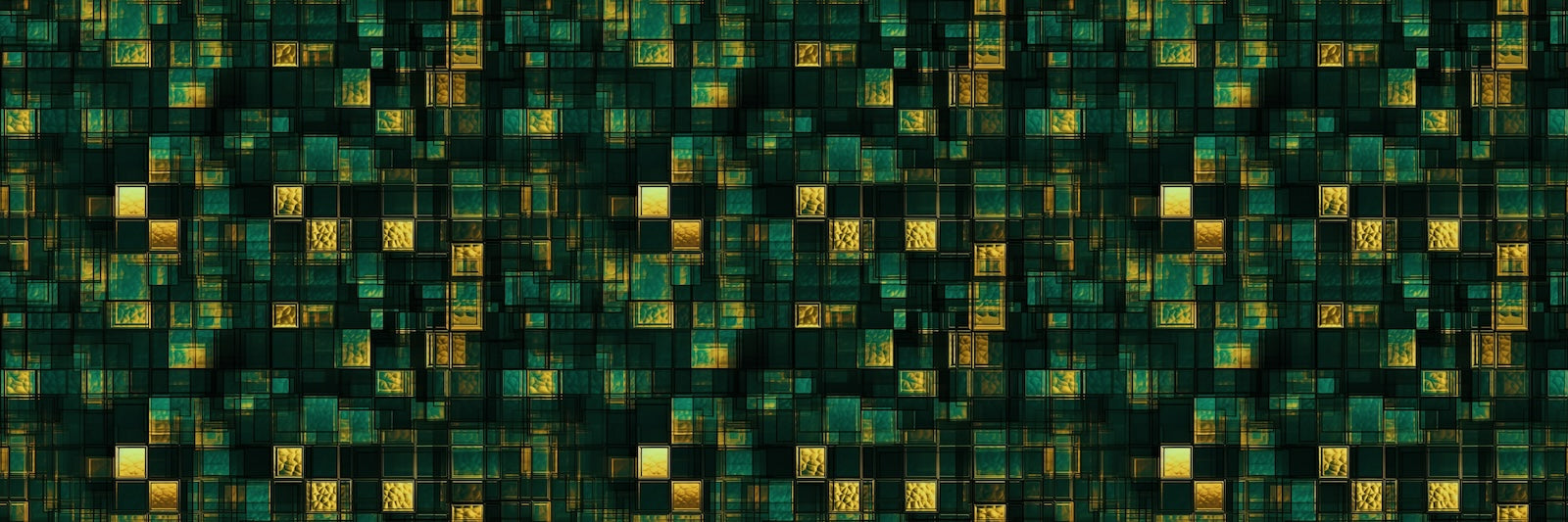Papier Peint Géométrique - Pixels Verts sur Fond Sombre