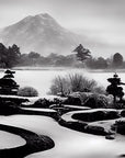 Papier Peint Noir et Blanc - Jardin Zen et Montagne