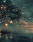 Papier Peint Illustration - Forêt Lumineuse Nocturne