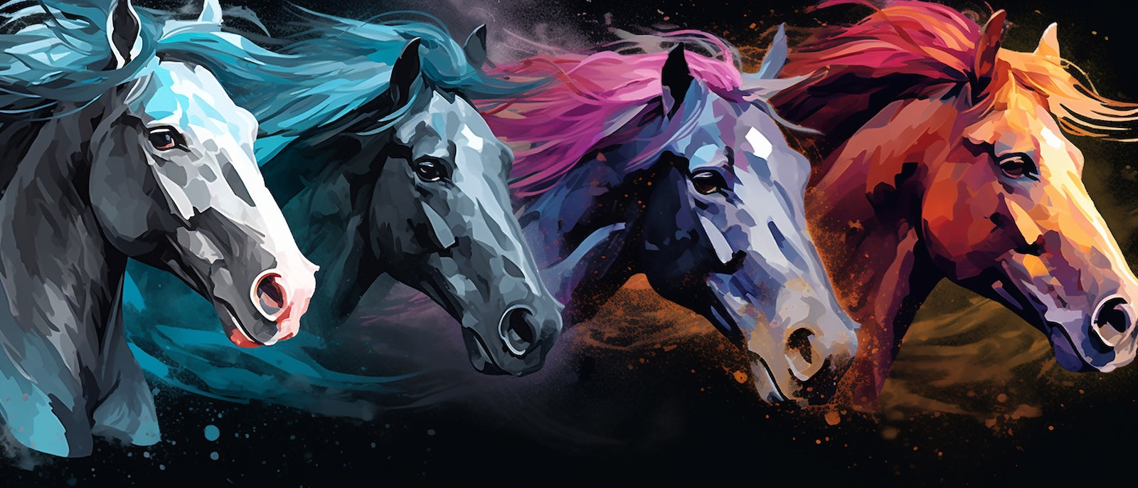 Papier Peint Animaux - Chevaux Multicolores Illustrés