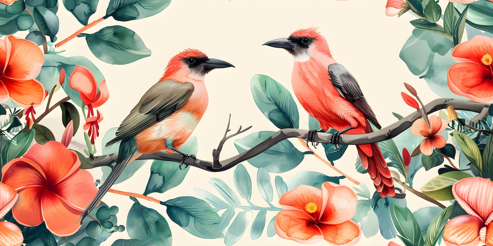 Papier Peint Oiseaux & Rapaces - Vintage Fleuri