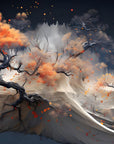 Papier Peint Abstrait - Arbre et Fumée Orange