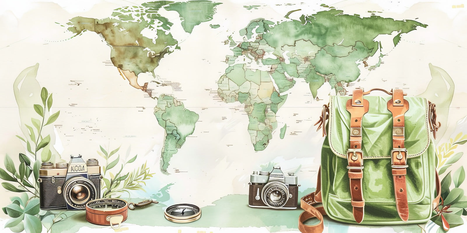 Papier Peint Carte du Monde - Vintage Voyage Vert