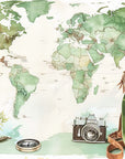 Papier Peint Carte du Monde - Vintage Voyage Vert