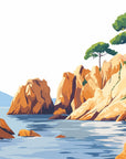 Papier Peint Paysage - Crique Rocheuse et Pins Méditerranéens