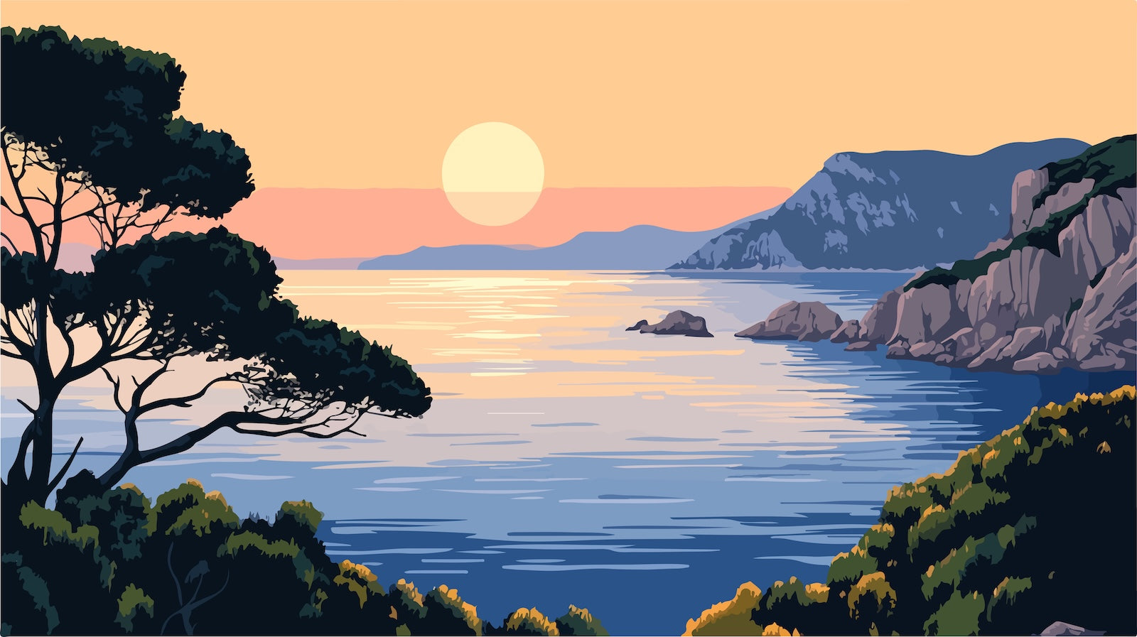 Papier Peint Paysage - Lac Coucher de Soleil