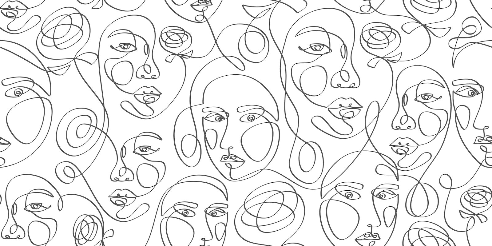 Papier Peint Noir et Blanc - Visages en Ligne Continue