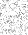 Papier Peint Noir et Blanc - Visages en Ligne Continue