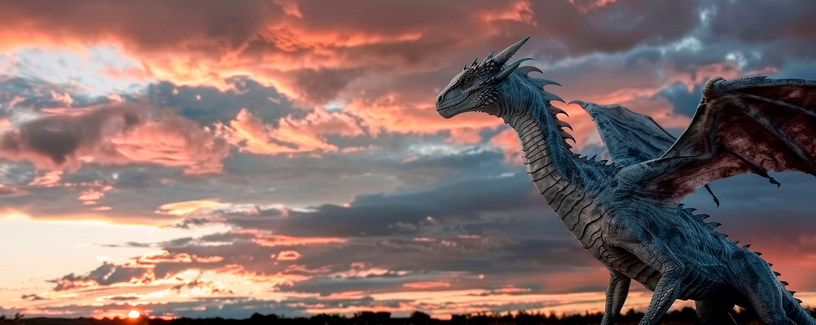 Papier Peint Fantastique - Dragon Bleu et Nuages