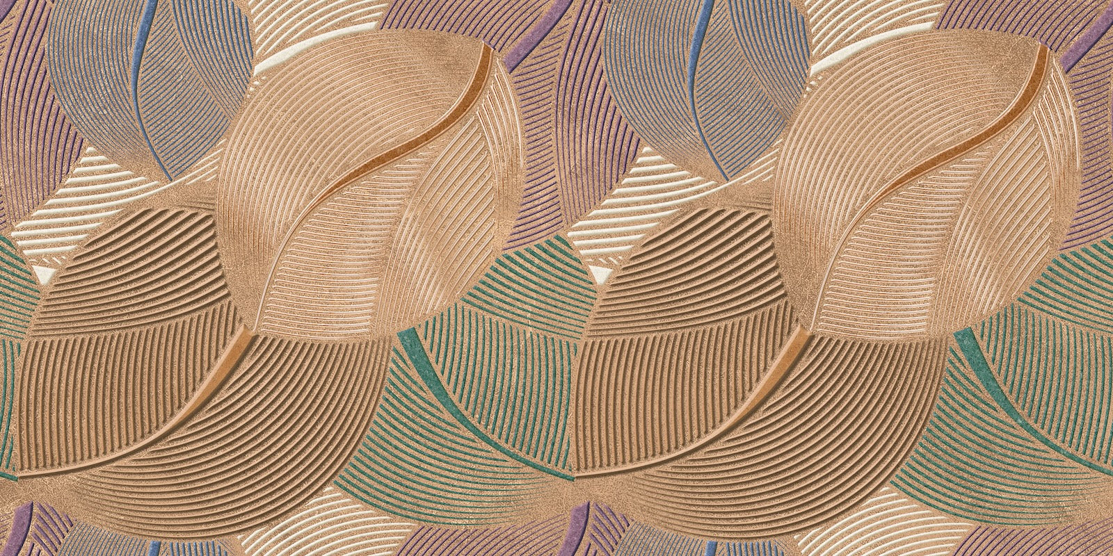 Papier Peint Feuillage - Grandes Feuilles Texturées Dorées