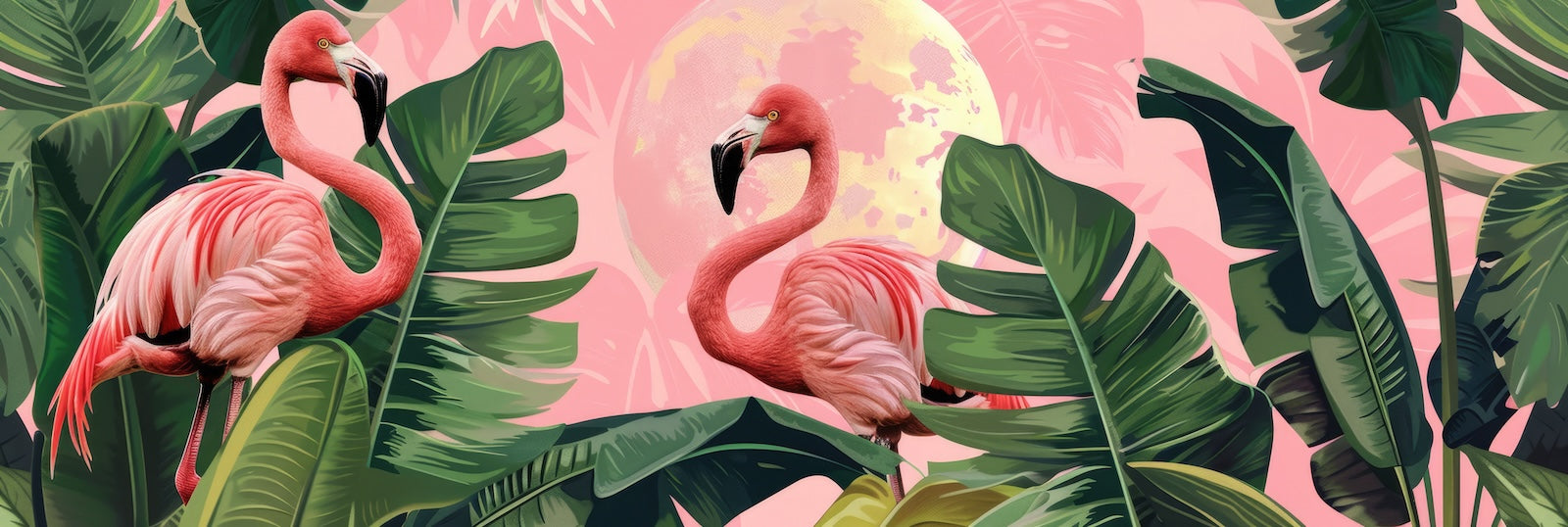 Papier Peint Animaux - Flamants Roses et Feuillage