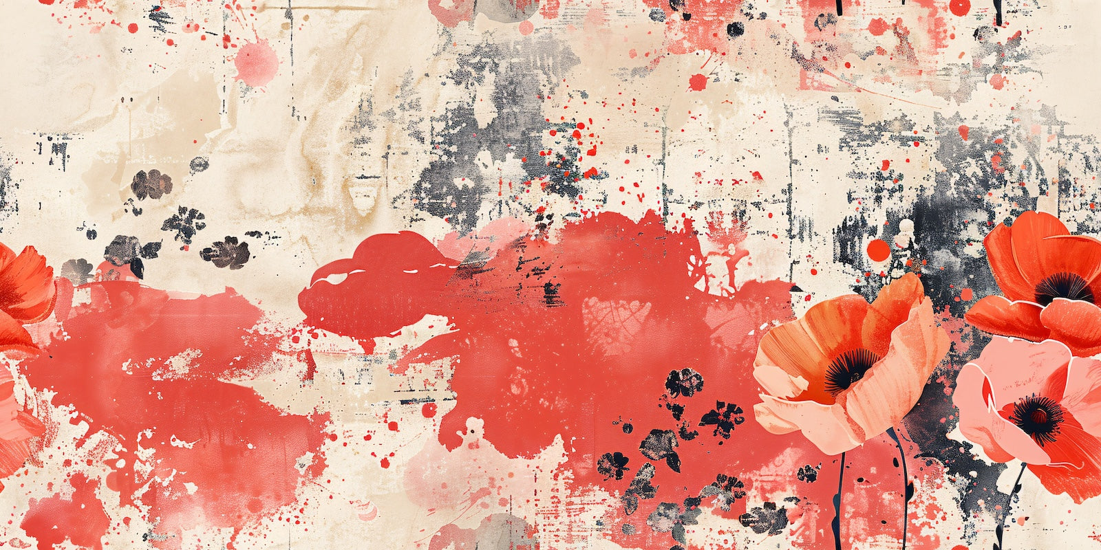 Papier Peint Floral - Rouge Vif Éclatant