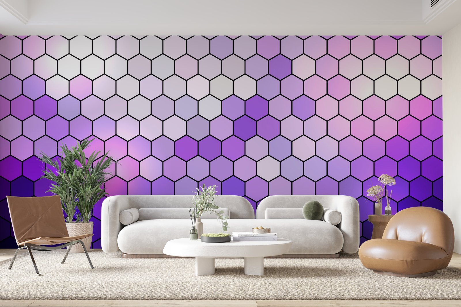Papier Peint Géométrique - Hexagones Violet Dégradé