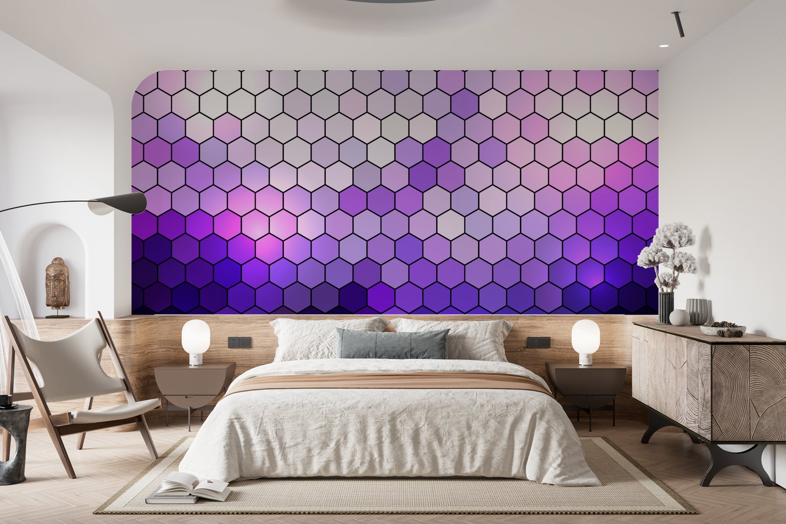 Papier Peint Géométrique - Hexagones Violet Dégradé