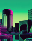 Papier Peint Abstrait - Skyline Néon Rose et Vert