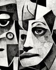 Papier Peint Abstrait - Visages Cubistes Noir et Blanc