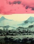 Papier Peint Montagne - Illustration Turquoise et Rose
