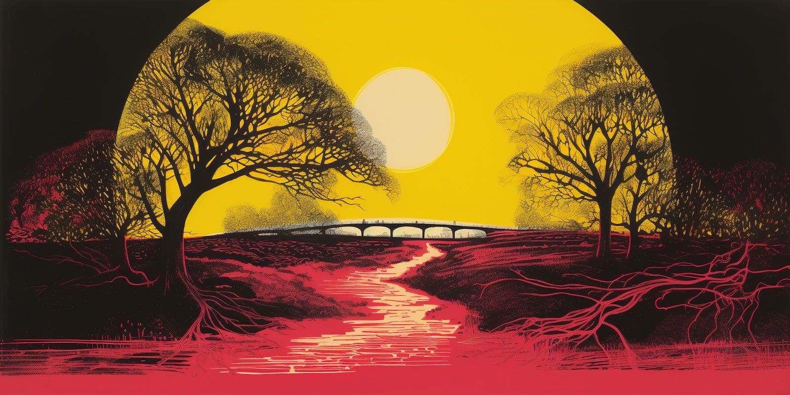 Papier Peint Illustration - Arbre et Soleil Jaune
