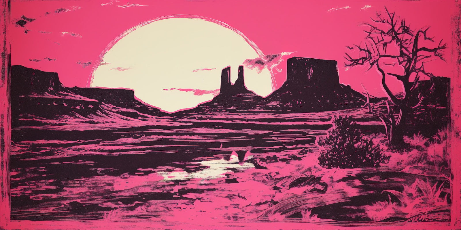 Papier Peint Désert - Silhouette Rose Monument Valley