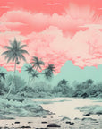 Papier Peint Tropical - Palmiers Turquoise et Rose