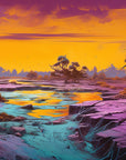 Papier Peint Illustration - Paysage Fantastique Violet et Orange