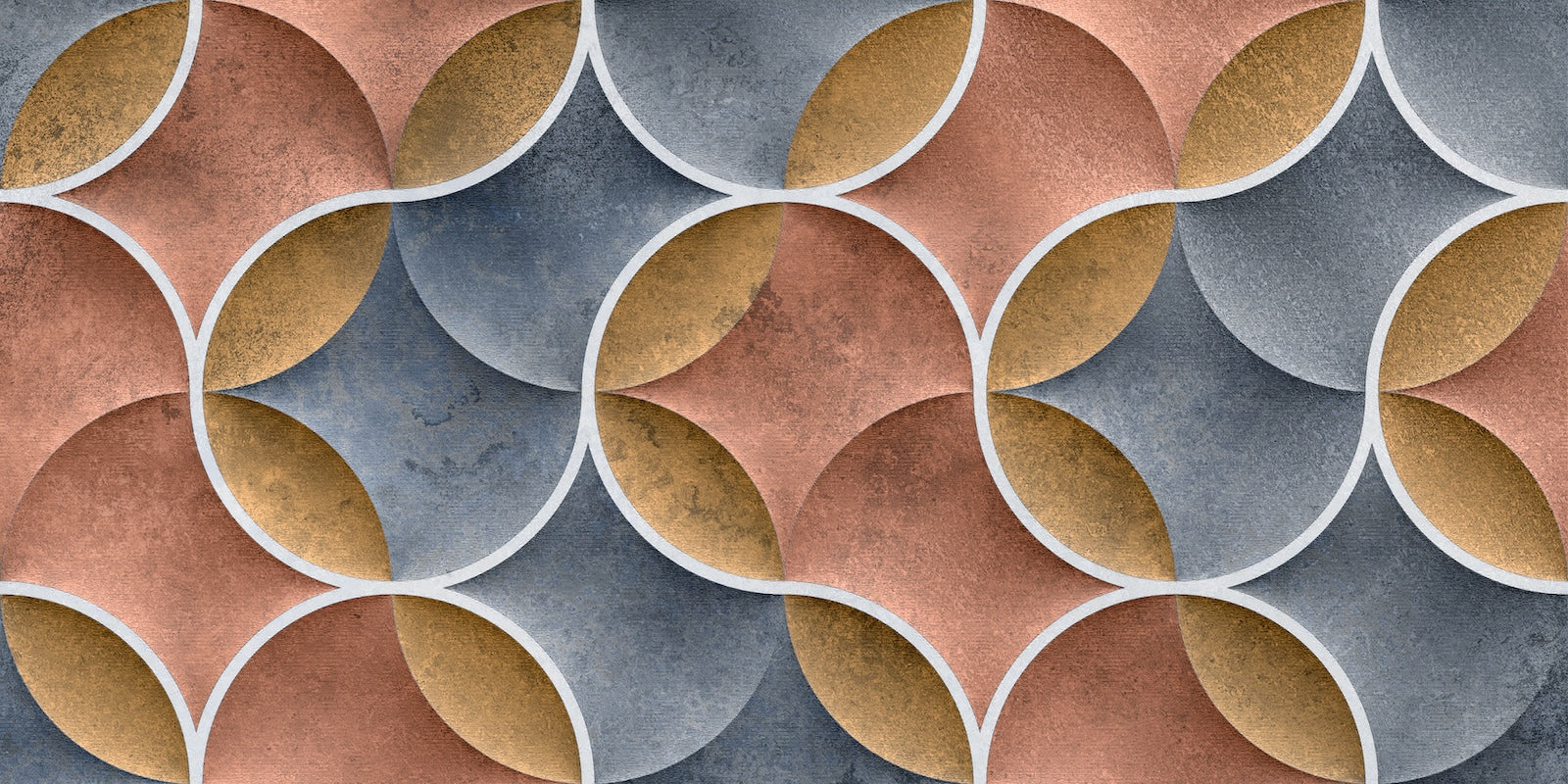 Papier Peint Géométrique - Cercles Terracotta et Bleu Nuit