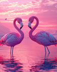 Papier Peint Animaux - Flamants Roses et Montagnes Violettes
