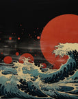 Papier Peint Japonais - Grande Vague et Soleil Rouge