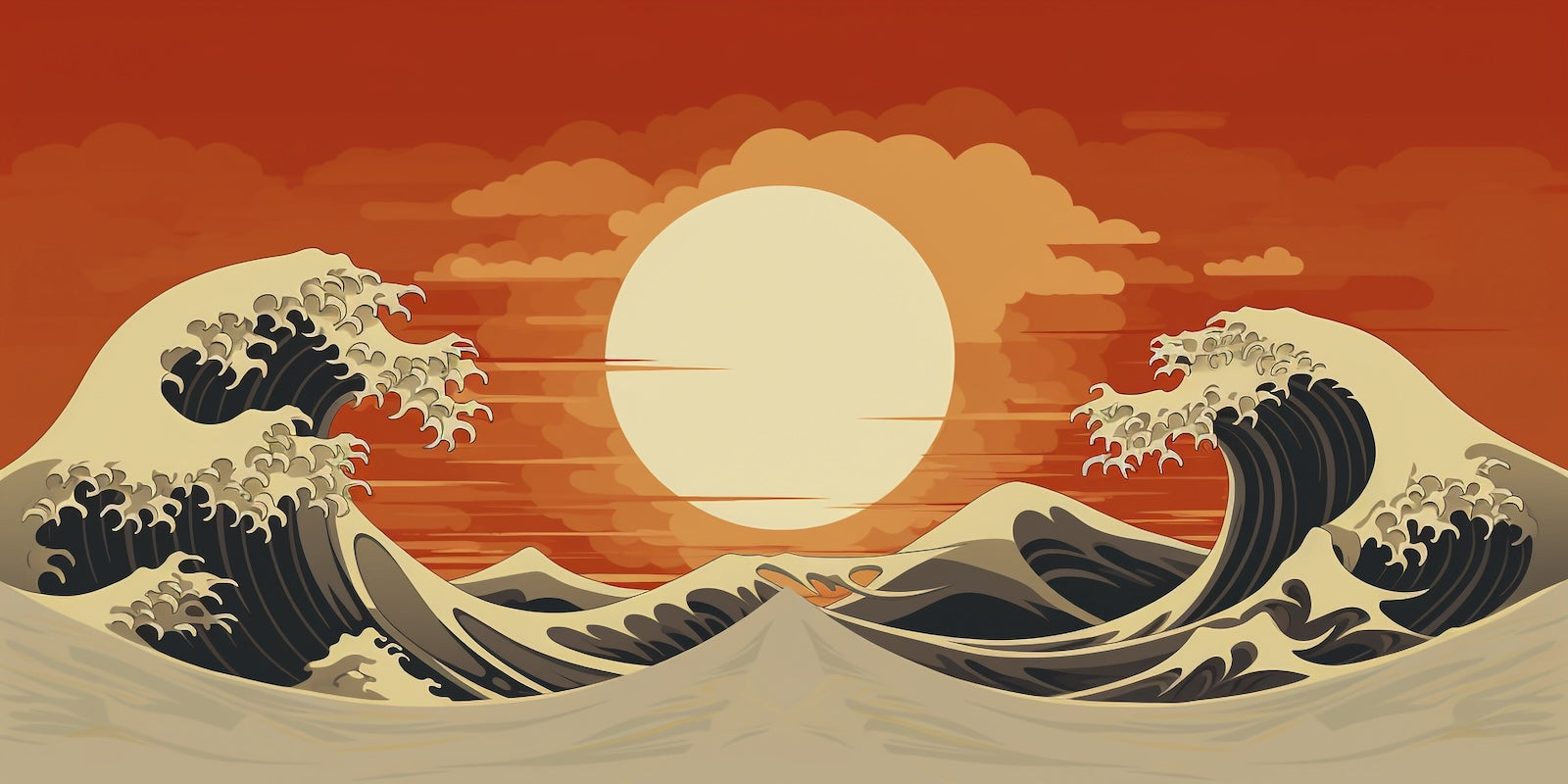 Papier Peint Japonais - Coucher et Vague