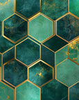Papier Peint Géométrique - Hexagones Turquoise et Or